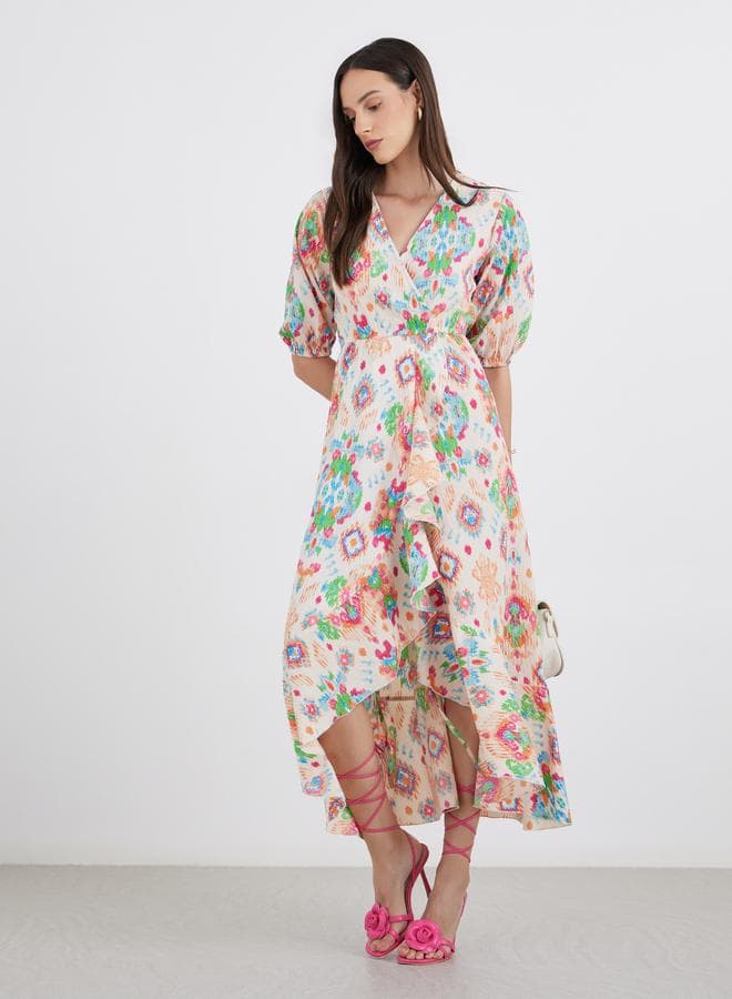 All Over Print Frilled Hem Maxi Dress - Image 1