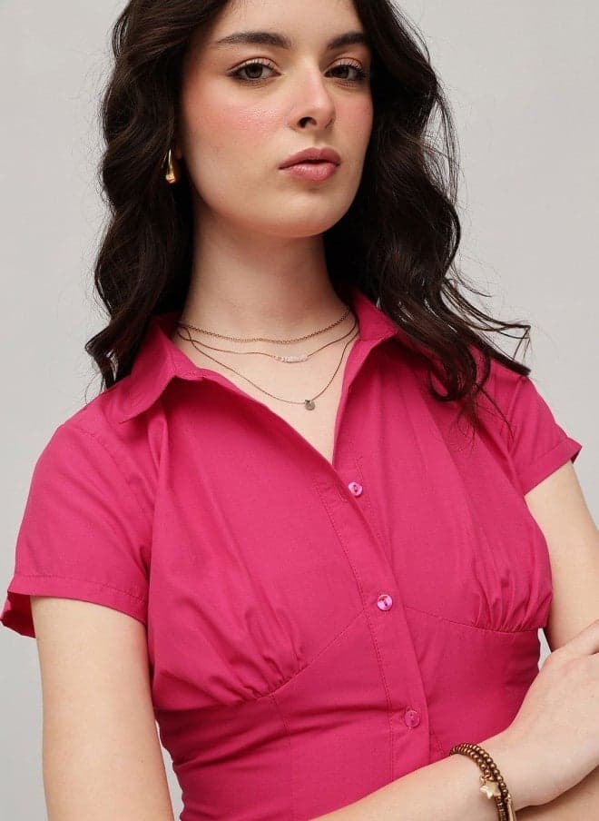 Fuchsia Slim Fit Cotton Casual Shirt for Women - Image 1