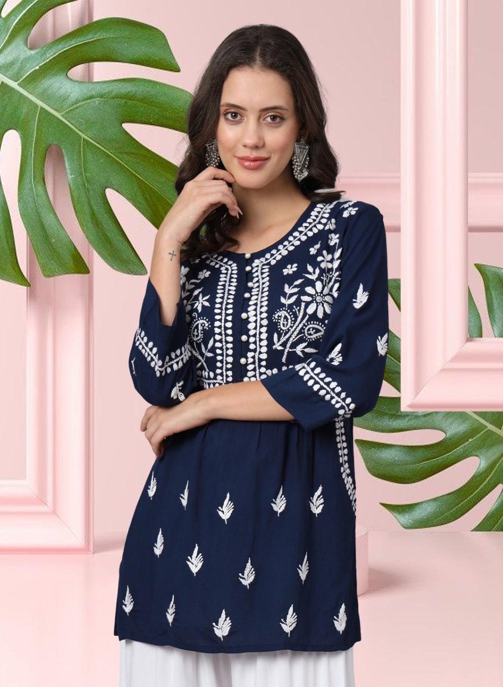 Hand Embroidered Chikankari Rayon Kurti AL3696 - Image 1