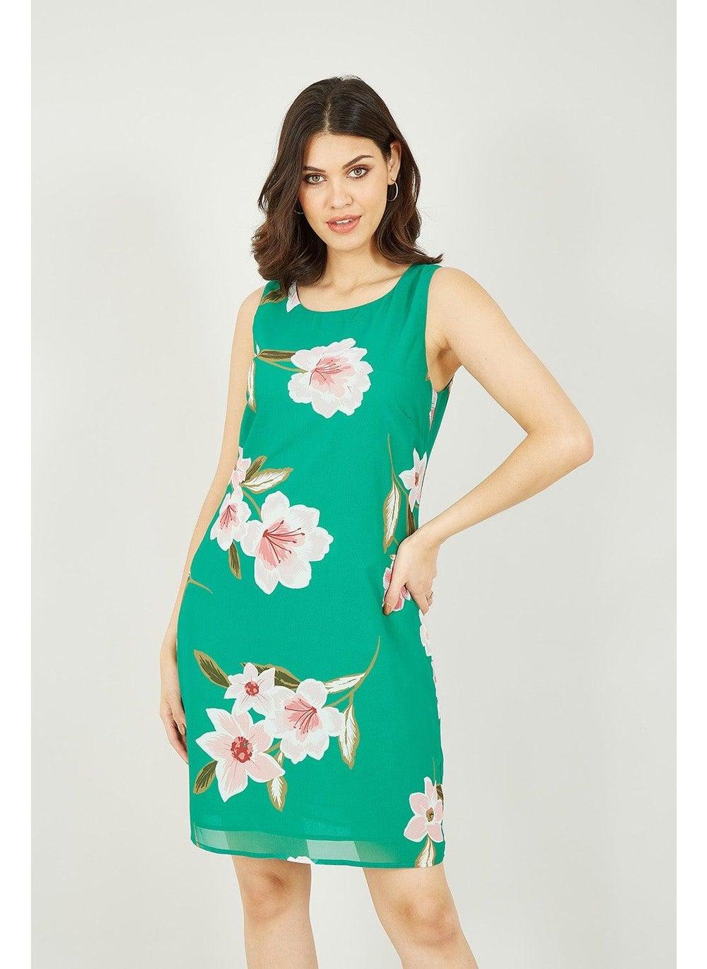 Floral Sleeveless Mini Dress with Sheer Hem - Image 1