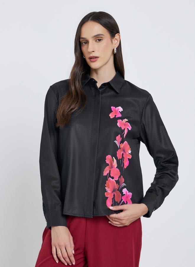 Floral Print Spread Collar Buttoned Shirt - Image 1