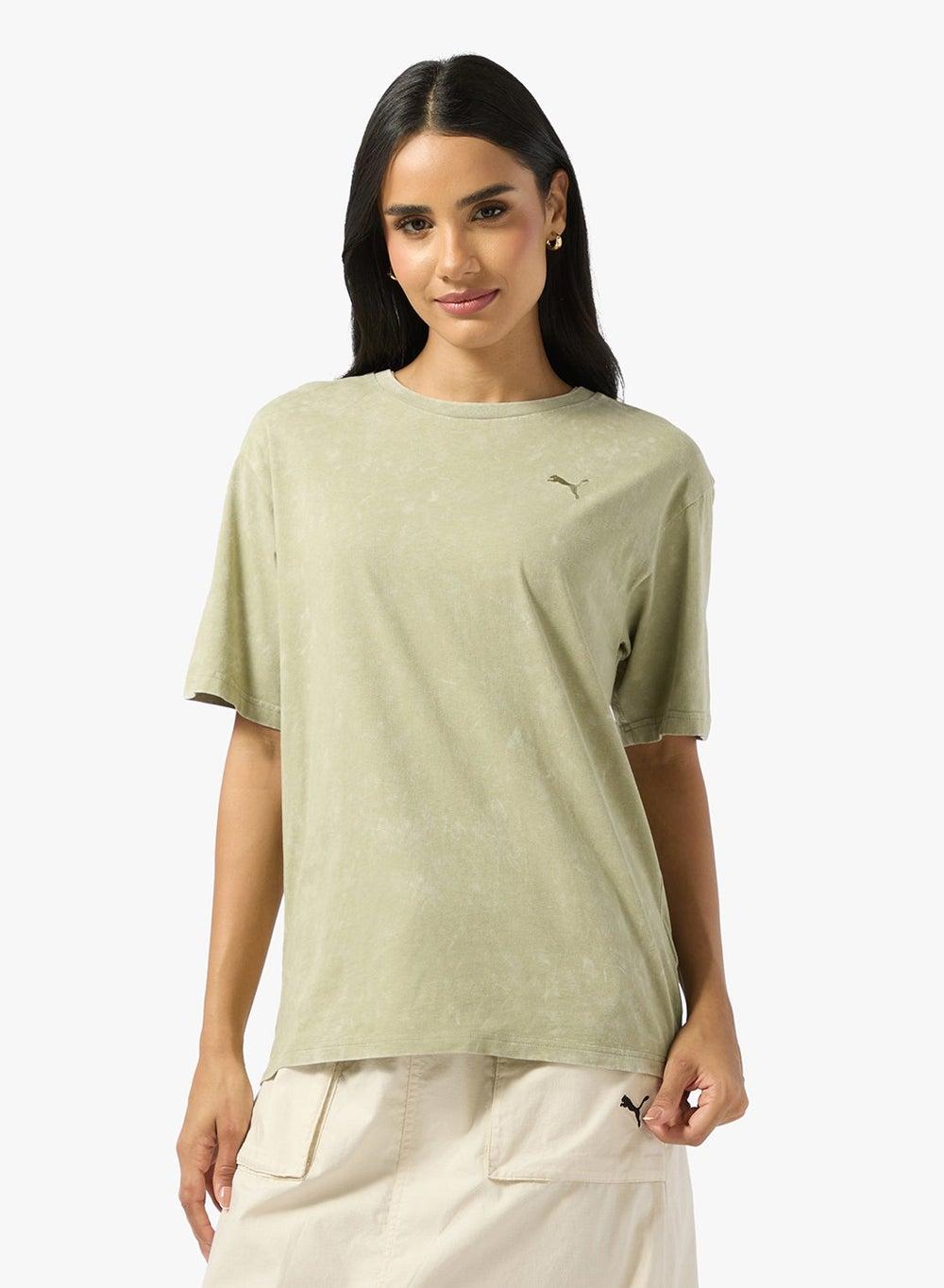 Women's Acid Wash Relaxed Crew Neck Training Tee - Image 1