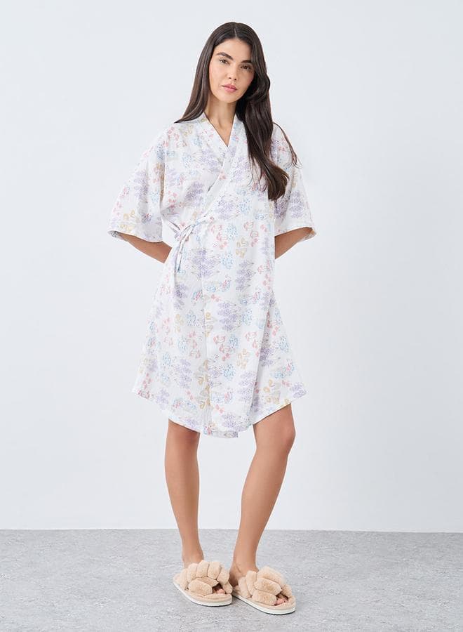 Styli Floral Print Side Tie Robe - Image 1