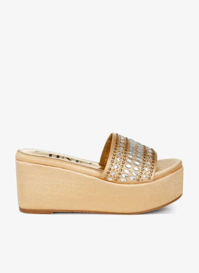 Gold Diamante & Rhinestone Flatform Wedges - Image 1