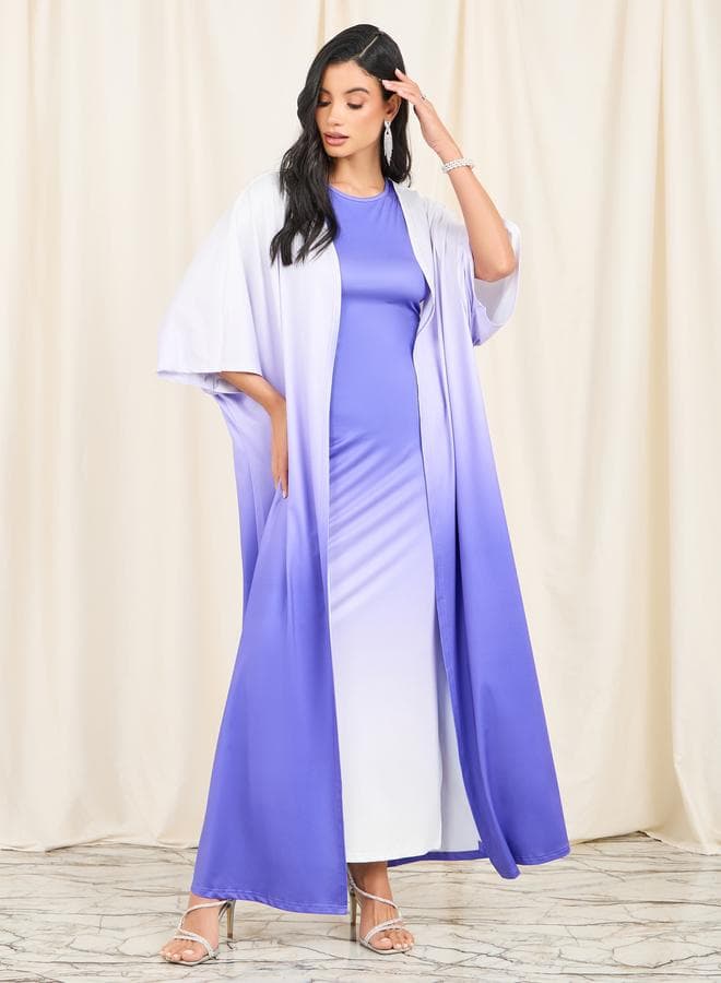 Purple Ombre Maxi Bodycon Dress and Abaya Set - Image 1