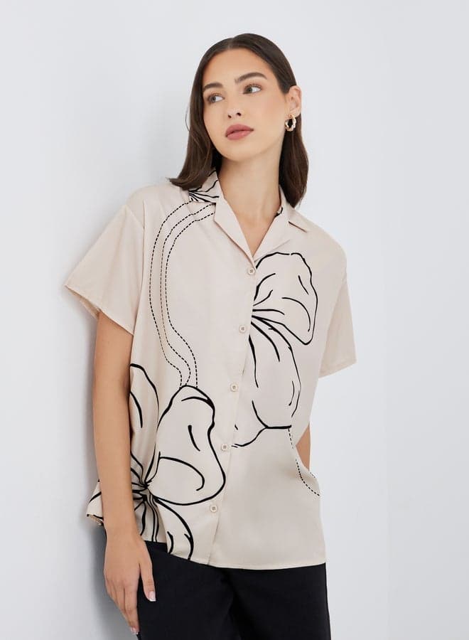Floral Print Oversized Short Sleeve Shirt - Image 1