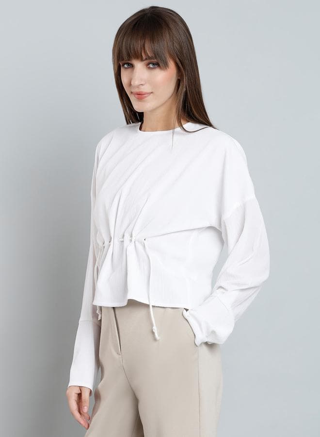 Mish Solid Button Detail Long Sleeve Blouse - Image 1