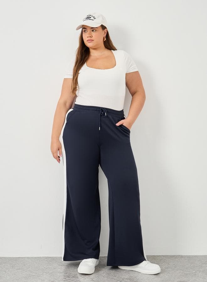 Styli Plus Wide Leg Joggers with Contrast Side Panel - Image 1