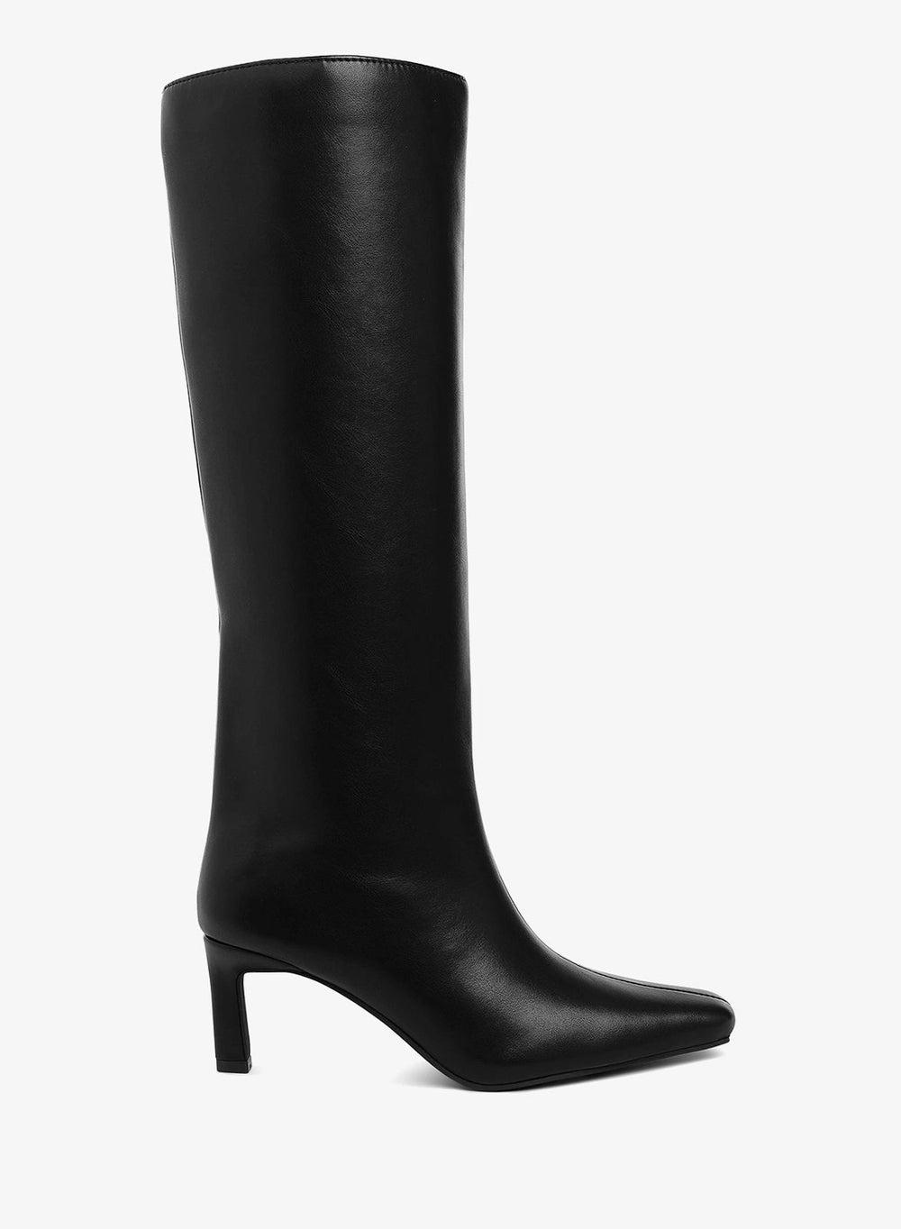 Black Kitten Heel Knee Boots with Snip Toe - Image 1