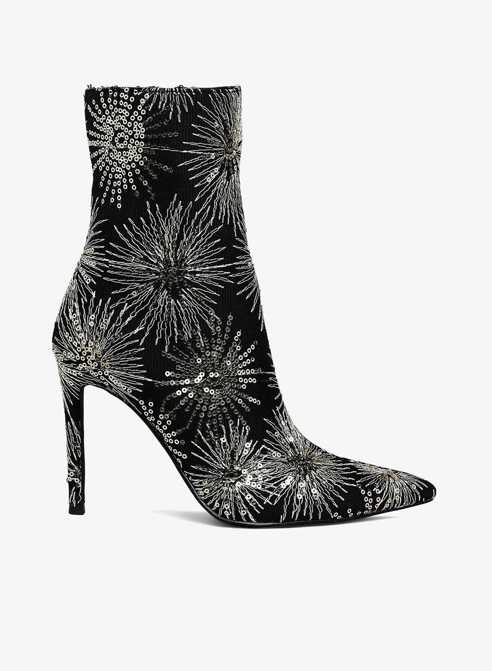 Black Sequin Embellished Stiletto Ankle Boots - Image 1