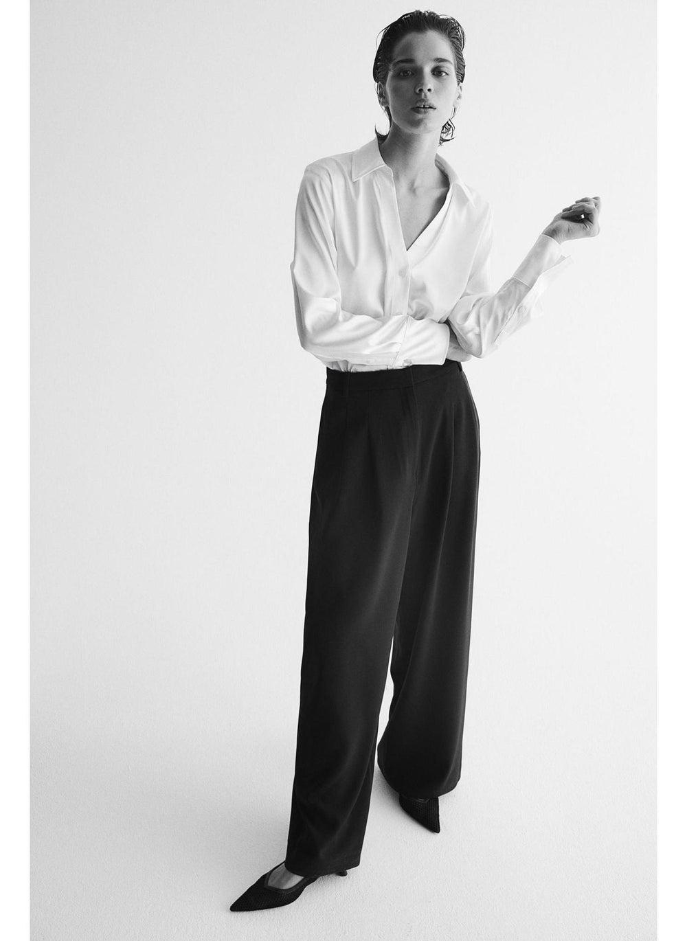 Sheen V-Neck Blouse with Button Front - Image 1