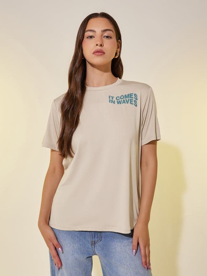 Slogan Print Round Neck Regular Fit T-Shirt - Image 1