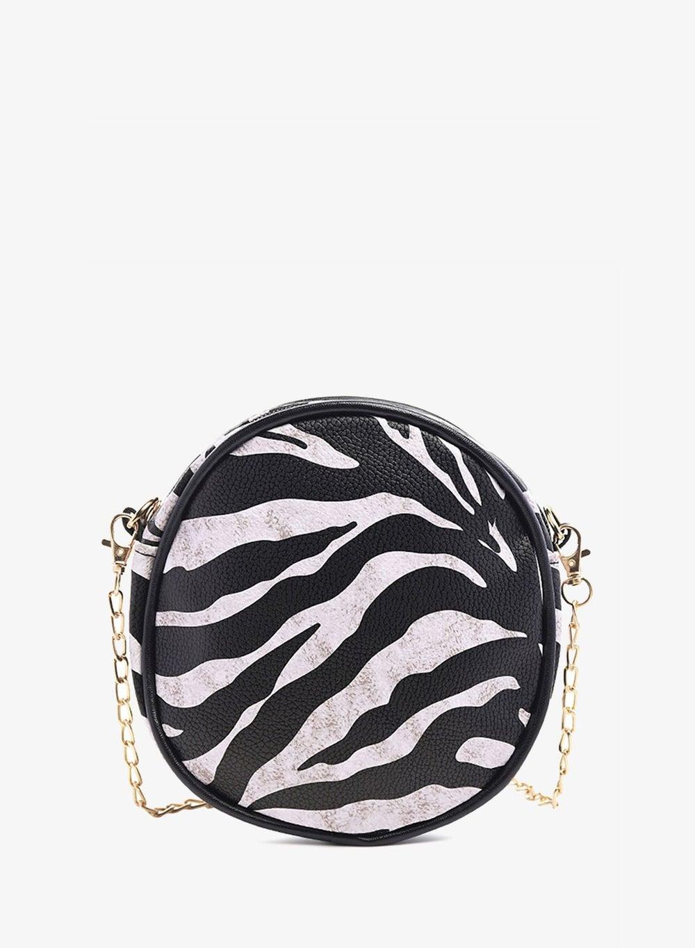 Black Zebra Canteen Bag with Chain Strap - Image 1