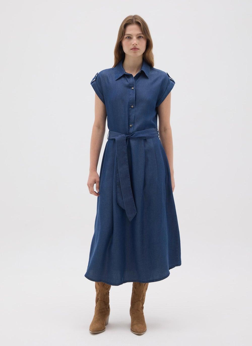 Women's Blue Lyocell Midi Shirt Dress - Image 1