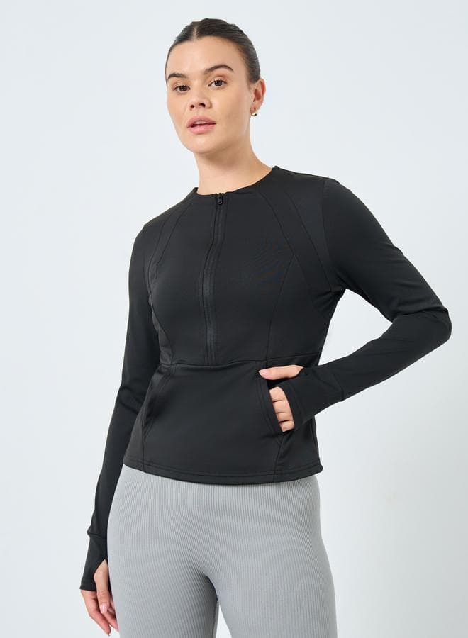 Contour Seam Detail Half Zip Active Top - Image 1