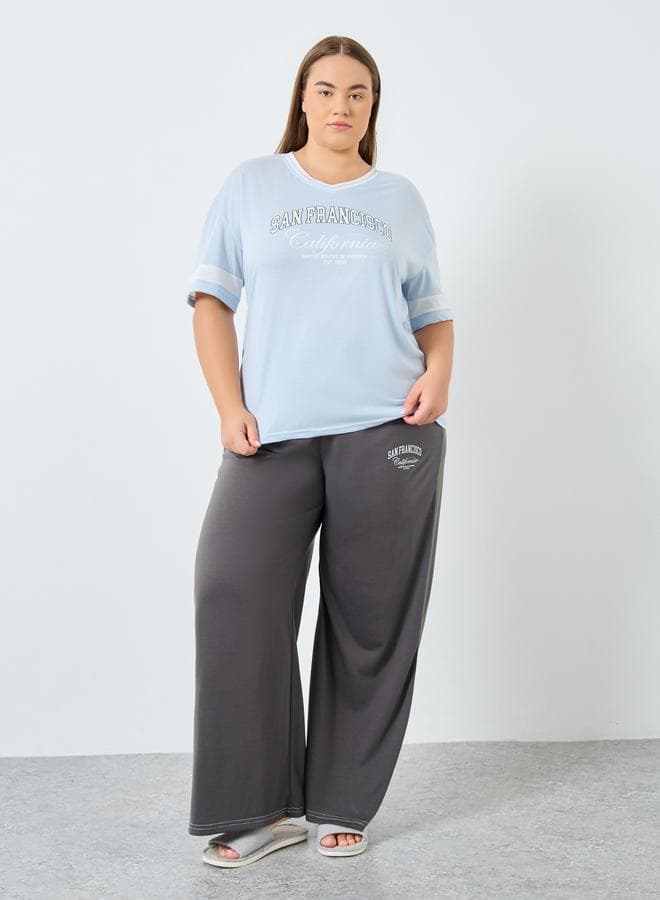 Styli Plus Size Boxy Stripe Sleeve Pyjama Set - Image 1