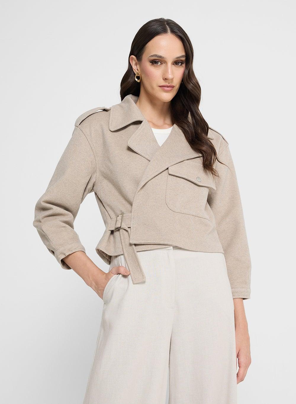 Cropped Belted Coat for Women - Image 1
