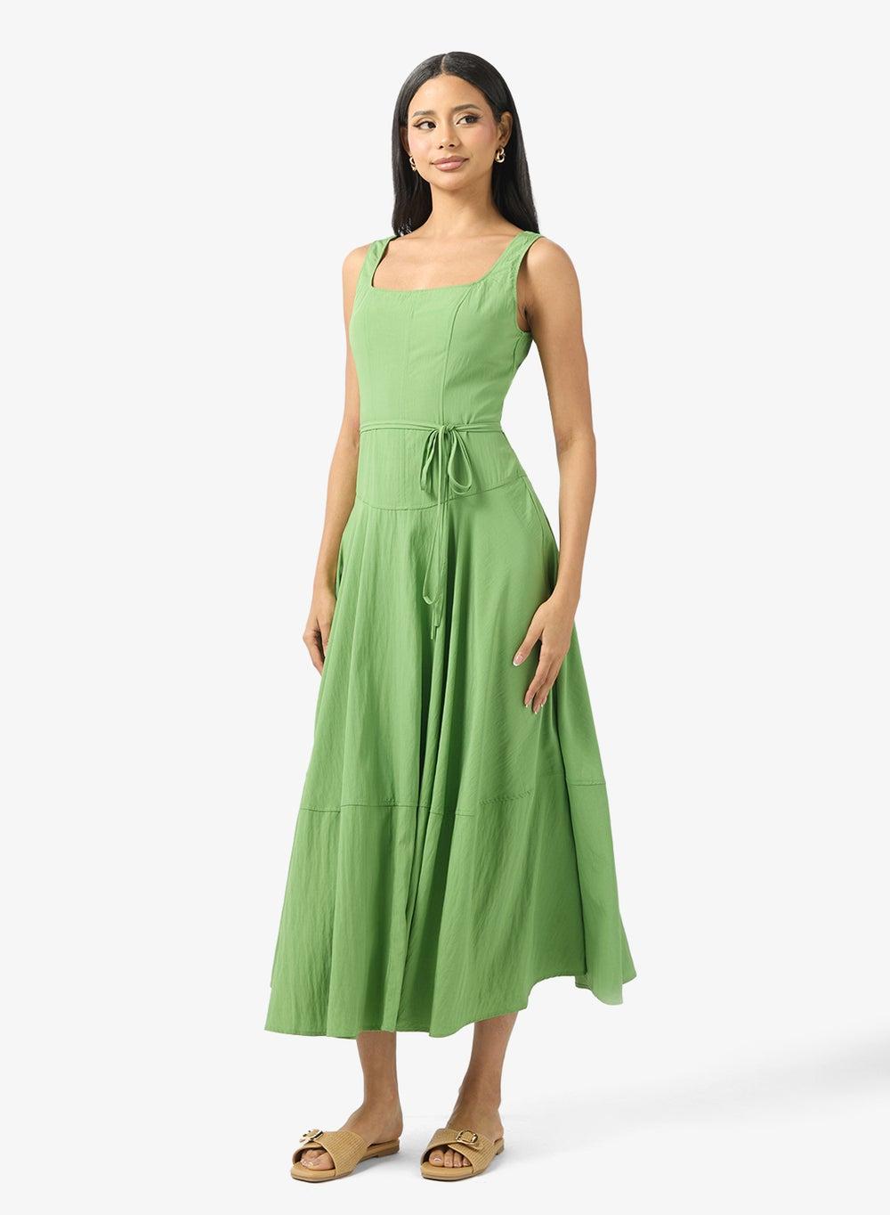 Square Neck A-Line Midi Dress - Image 1