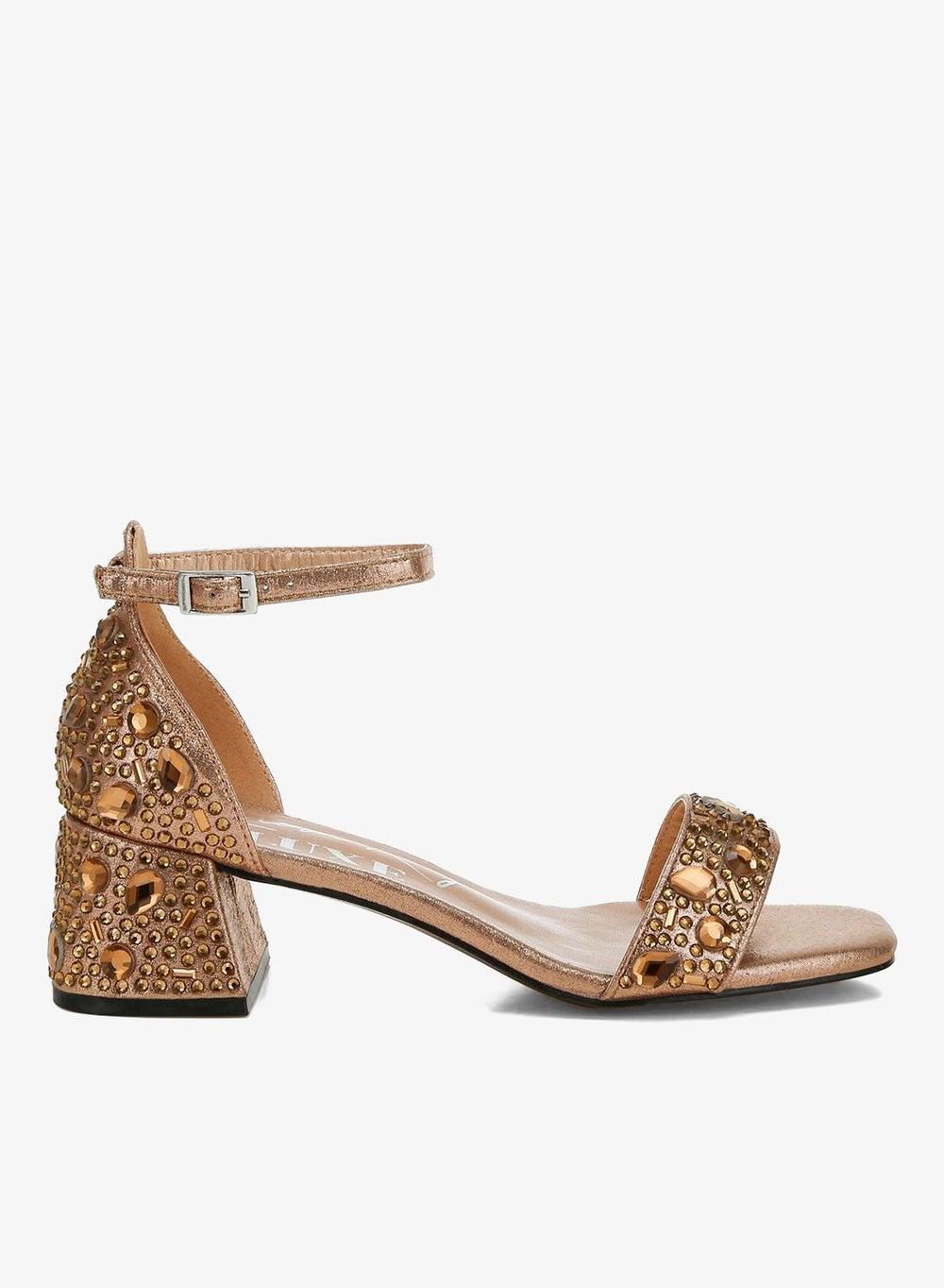 Bronze Rhinestone Shimmer Heeled Sandals - Image 1