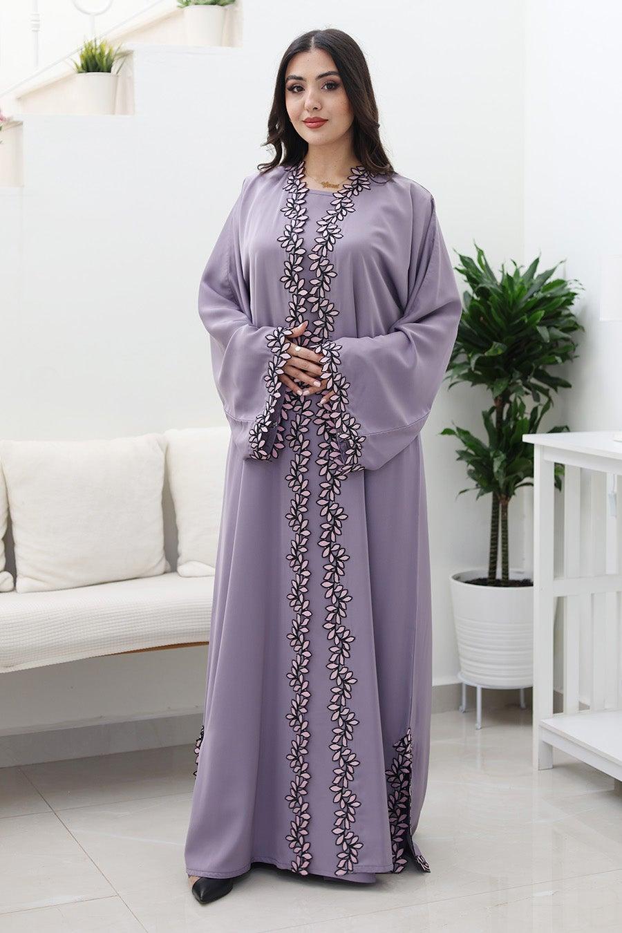 Lavender Bloom Embroidered Abaya with Matching Inner 2P752 - Image 1