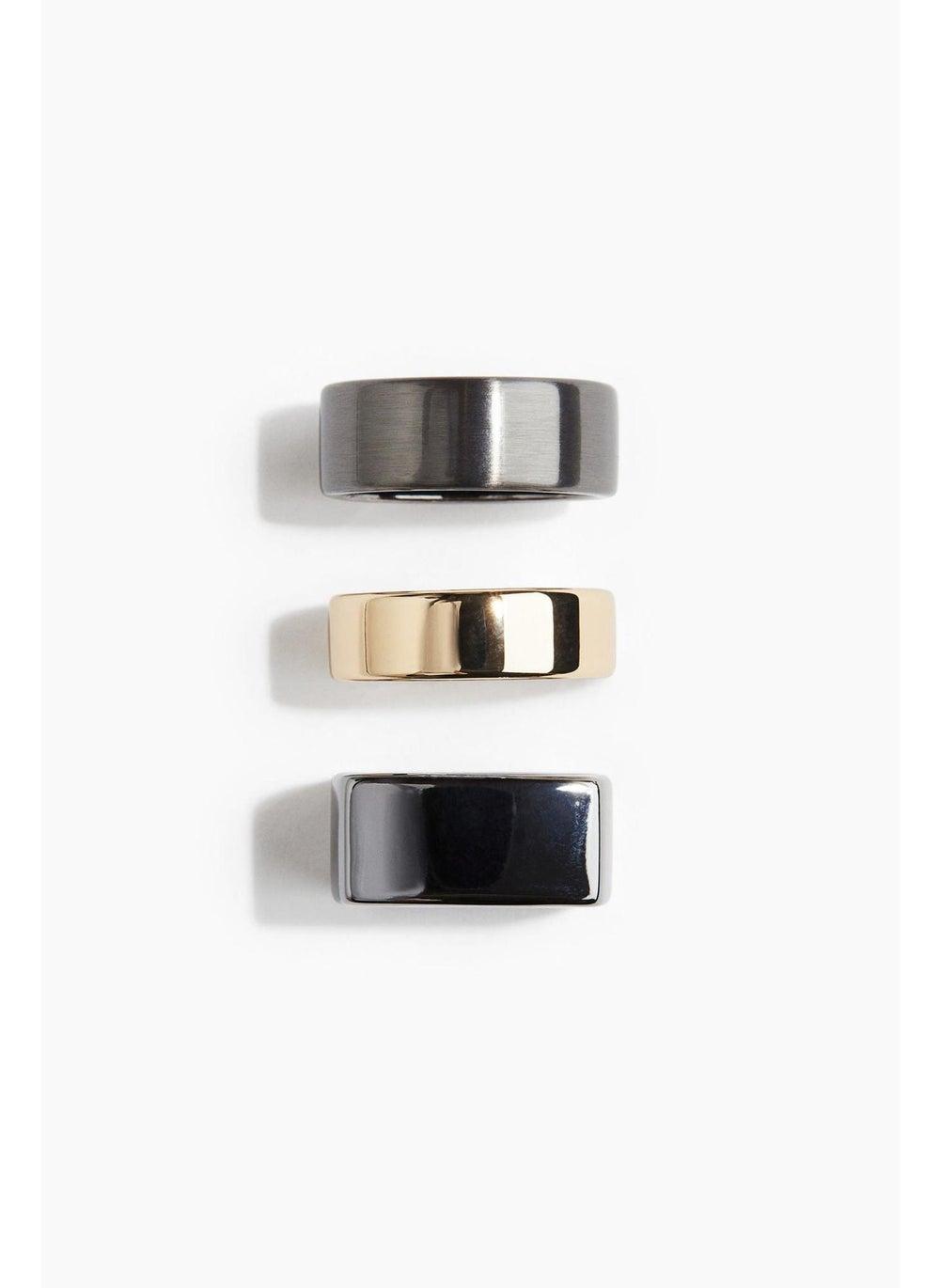 3-Pack Metal Rings with Mixed Finishes - Image 1