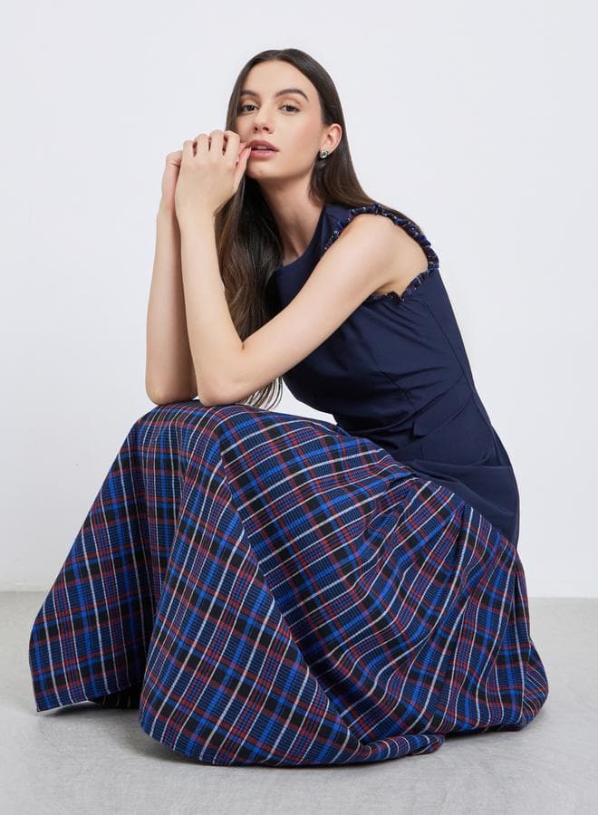 Take Two Checked Sleeveless A-Line Maxi Dress - Image 1