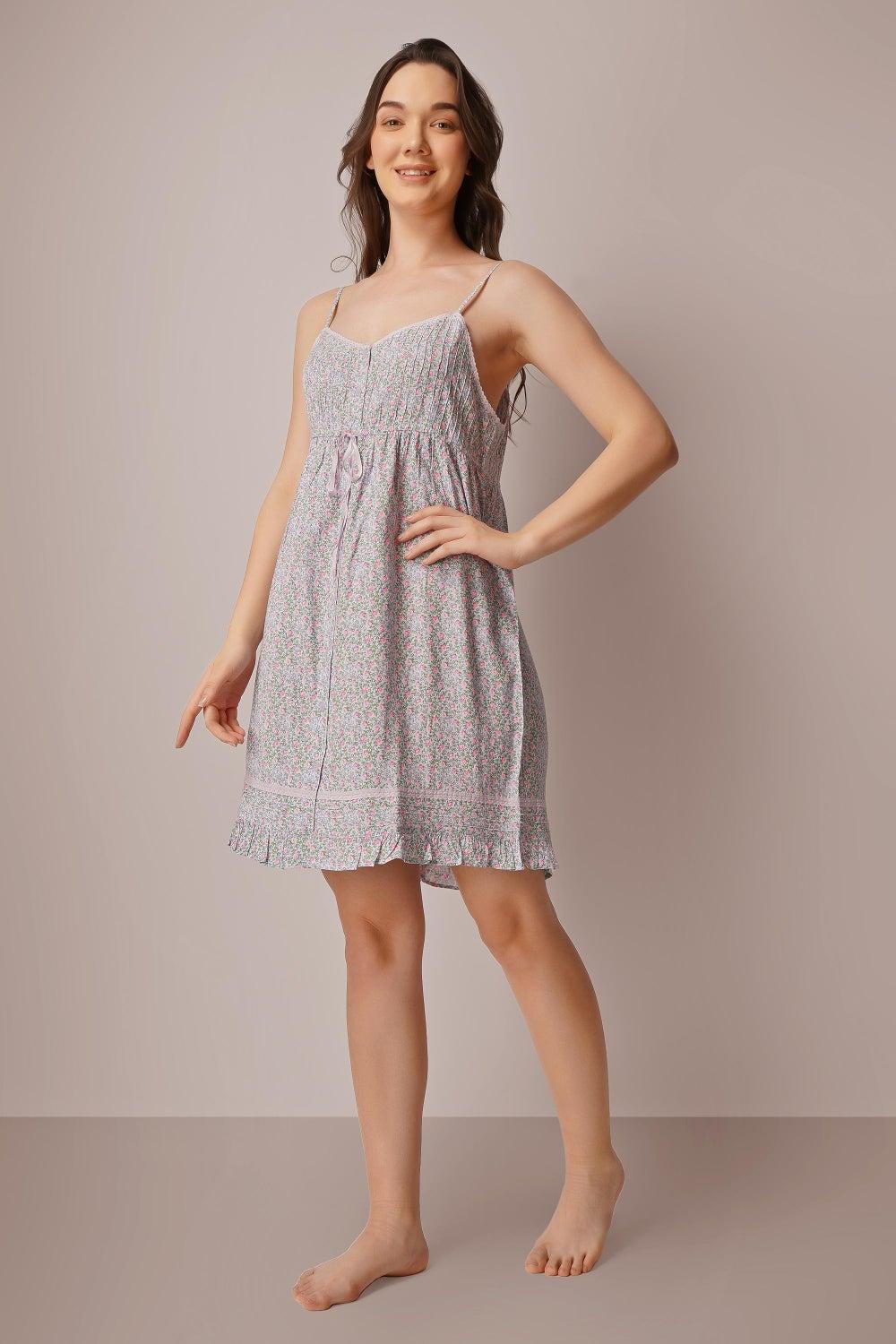 Stella Blue Rayon Print Night Dress - Image 1