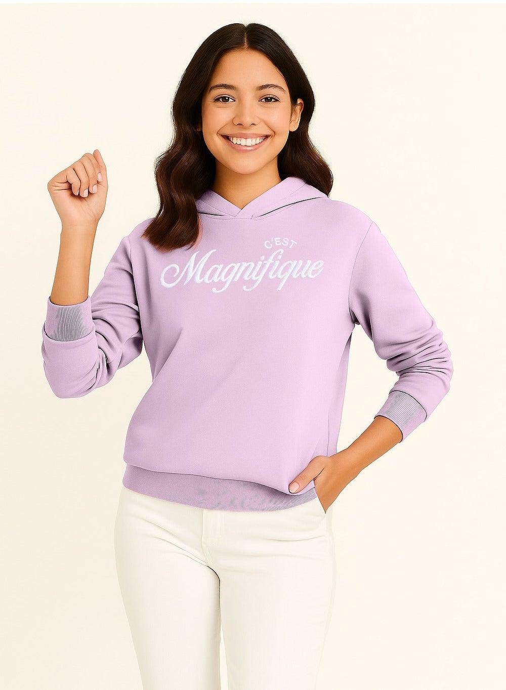C'est Magnifique Blush Pink Graphic Cotton Hoodie - Image 1