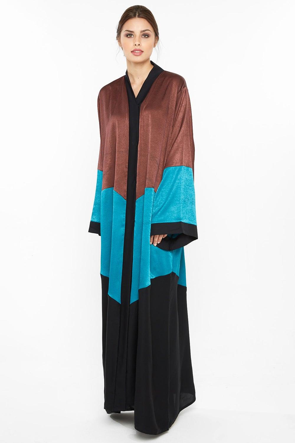 Three Color Abaya AJ388A with Matching Hijab - Image 1