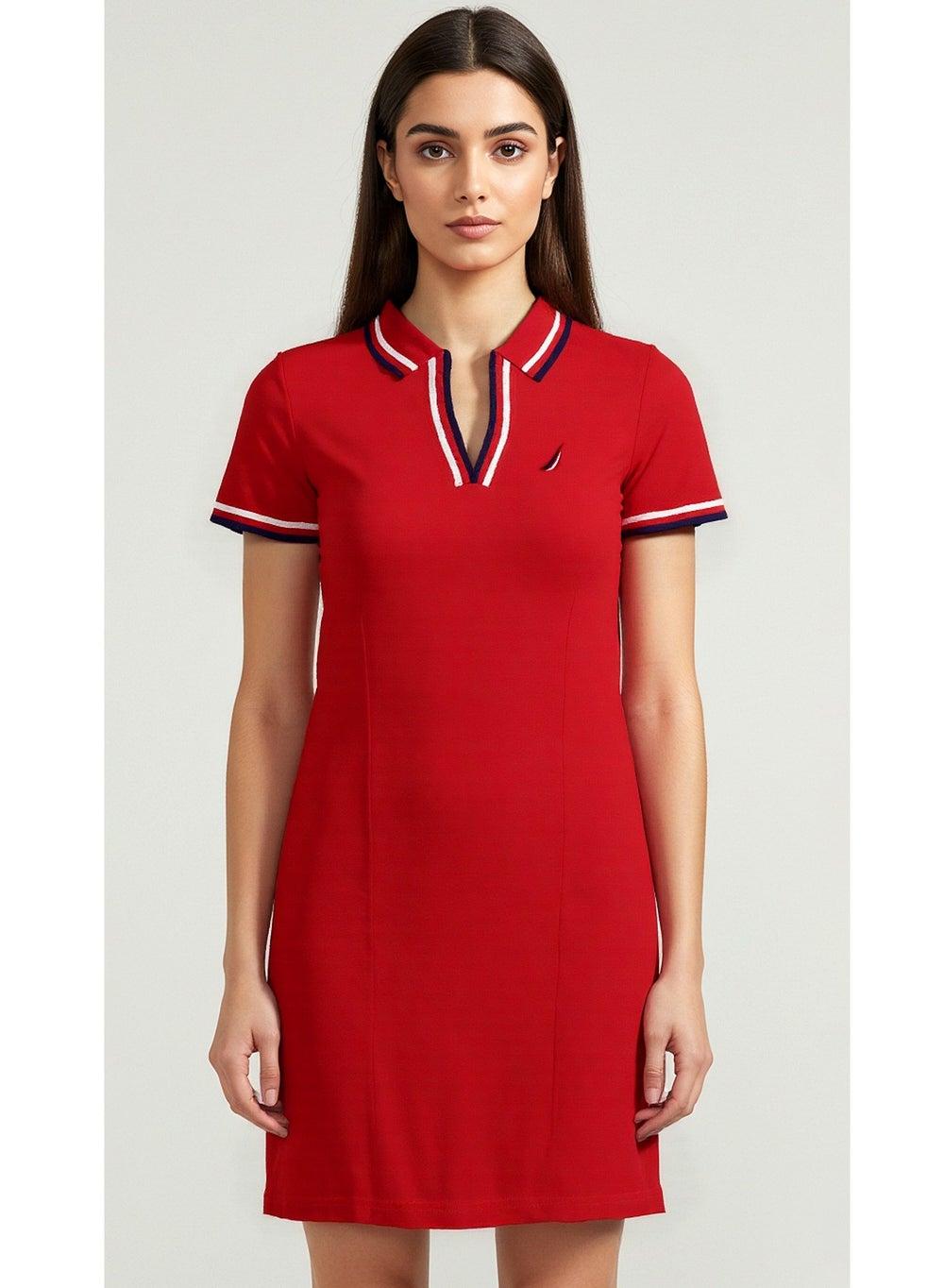 Red Polo Collar Mini Dress - Image 1