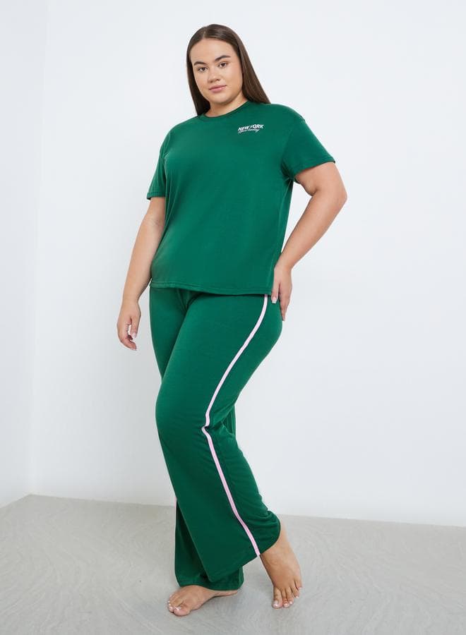Styli Plus NYC Back Graphic Side Stripe Pyjama Set - Image 1