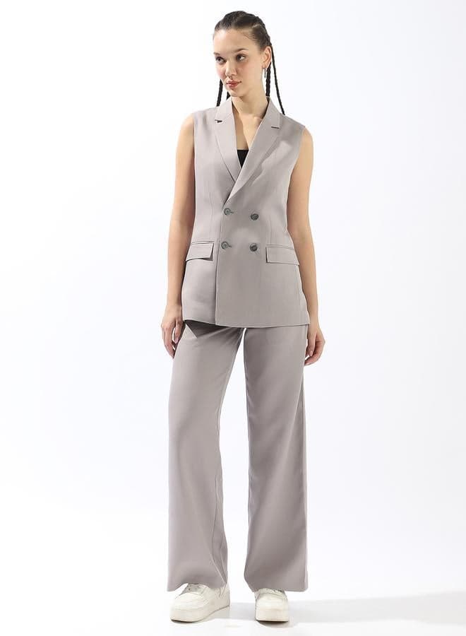 Women's Grey Tailored Fit Double-Breasted Button Vest Co-Ord Set - Image 1