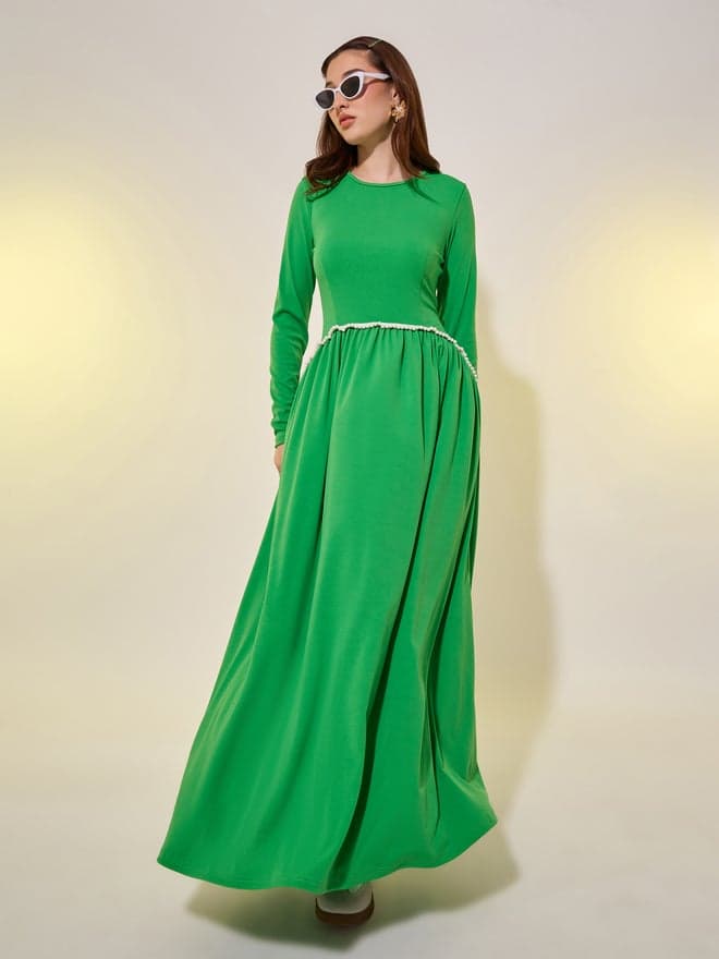 Bright Green Empire Waist Long Sleeve Maxi Dress - Image 1