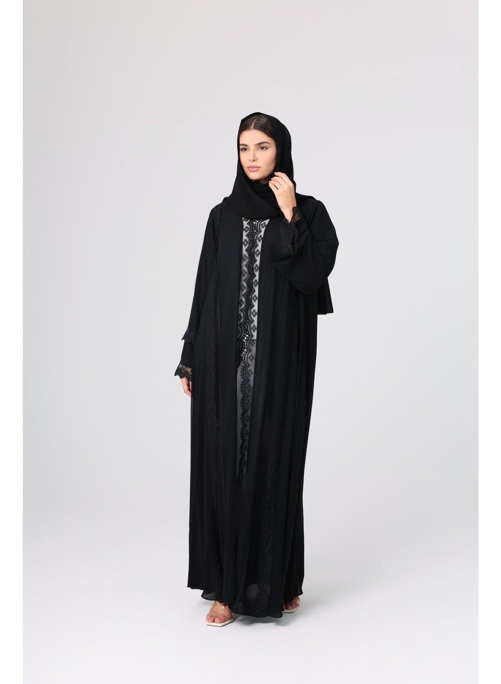 Front Lace Details Layered Abaya ABY1126 - Image 1