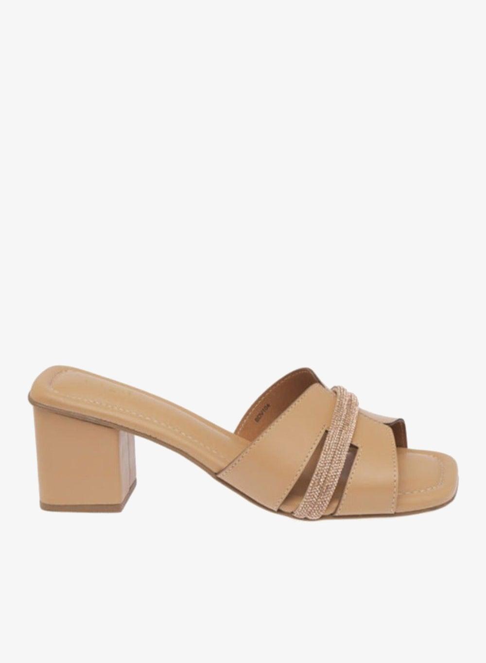 Sparkling Casual Mule BDV 104 Tan Heeled Sandals - Image 1