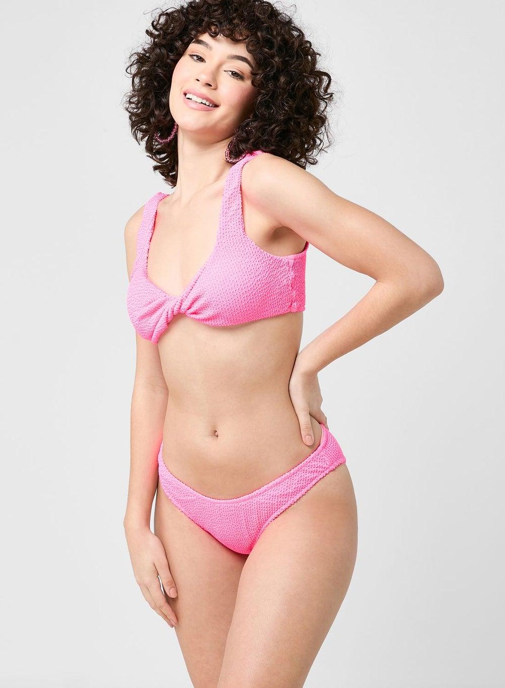 Plunge Neck Bikini Set with Crinkled-Effect Finish - Image 1