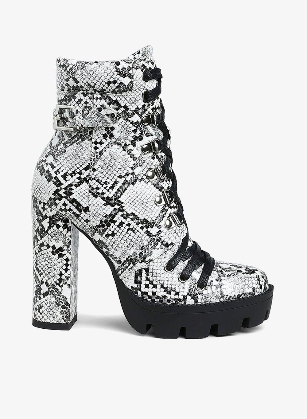 Black Snake Skin Quilted Collared Ankle Boots - Image 1