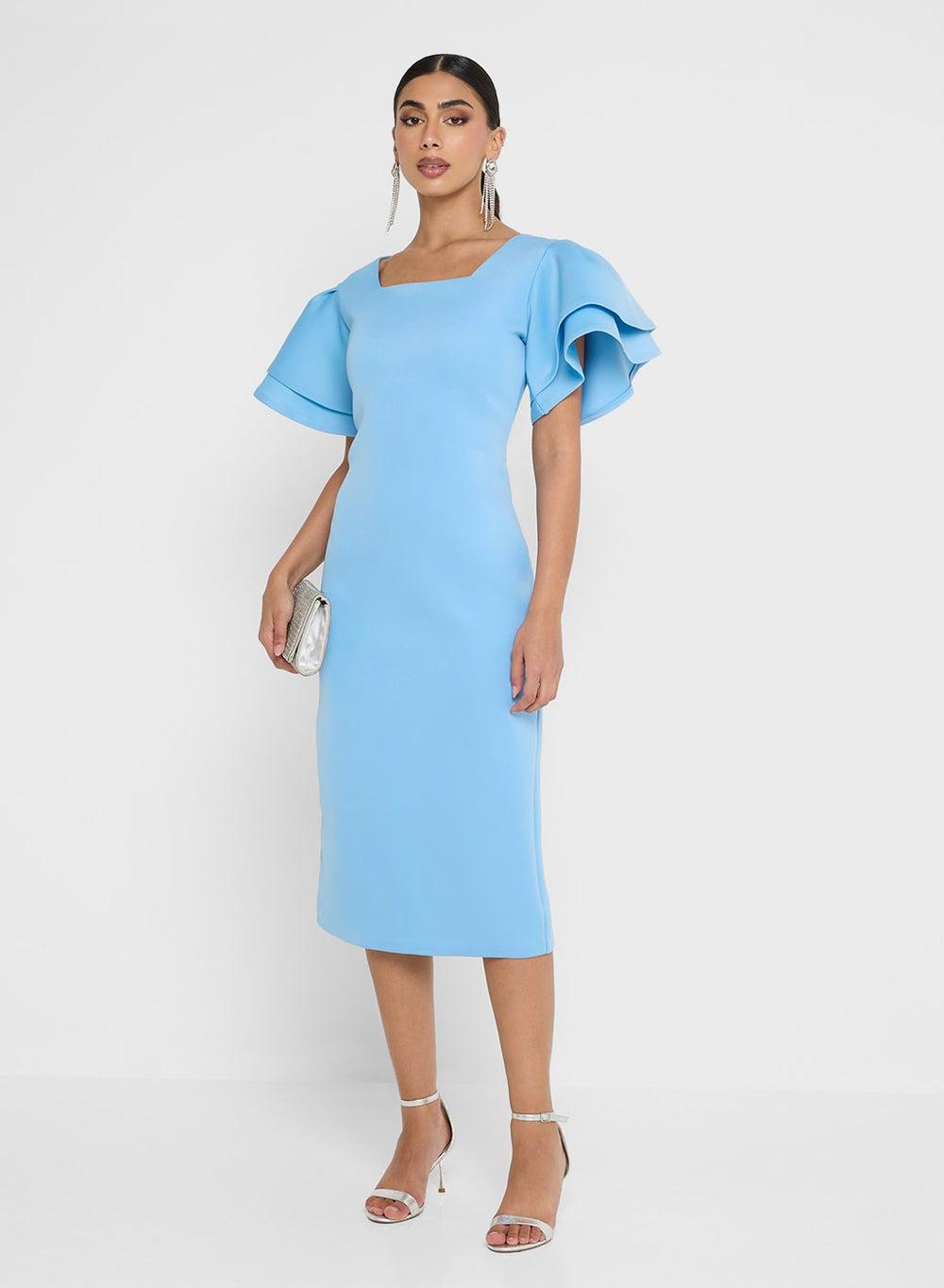 Ruffle Short Sleeve Midi Dress - Image 1