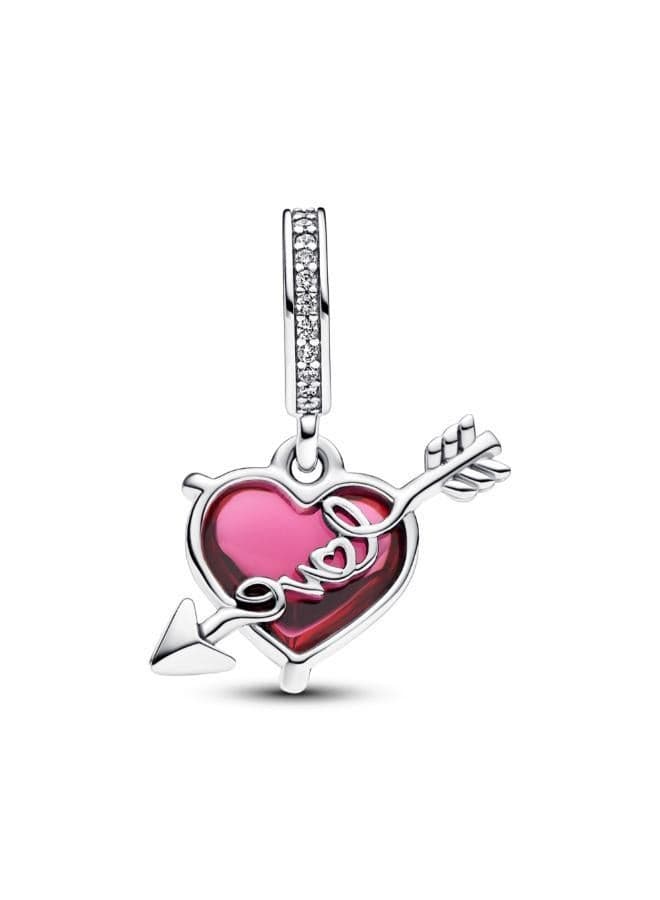 Red Heart & Arrow Murano Glass Dangle Charm - Image 1