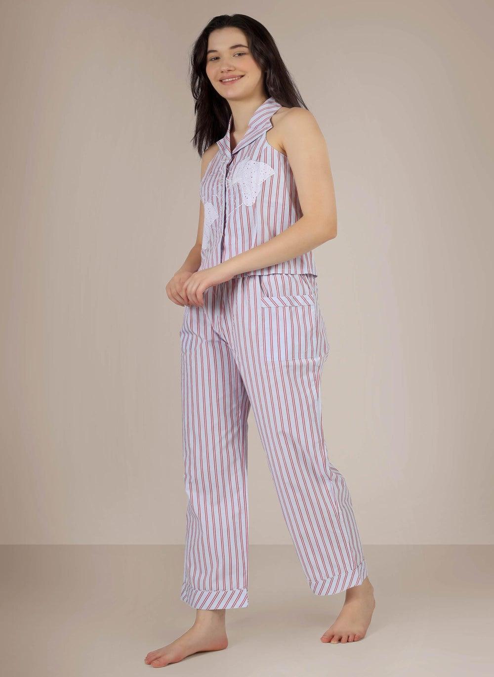 Remi Embroidered Cotton Long Pajama Set - Image 1