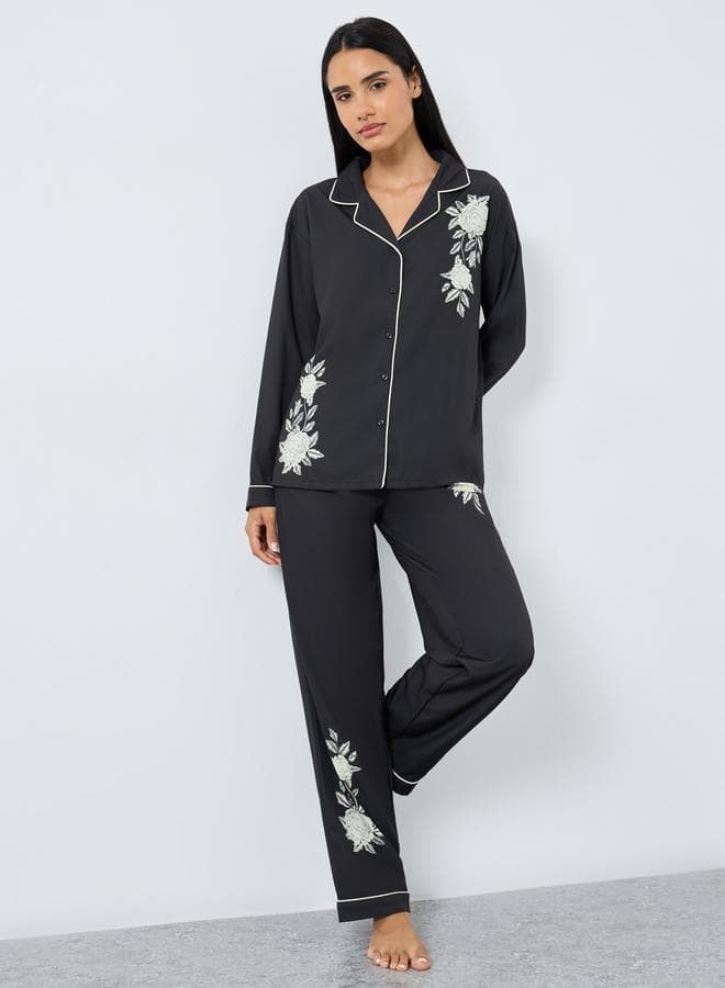 Styli Floral Button-Through Long Pyjama Set - Image 1