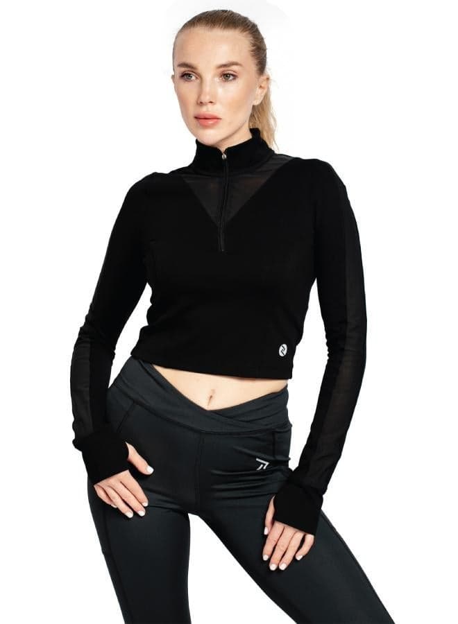 Women's Full Sleeve Zip-Up Crop Workout Top - Image 1