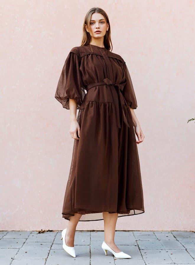 2Xtremz Sheer Tiered Midi Dress with Mandarin Collar - Image 1