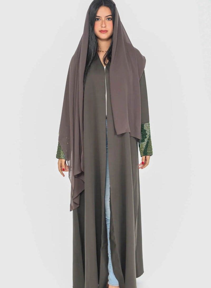 Open Abaya with Embellished Hand Cuffs - Image 1