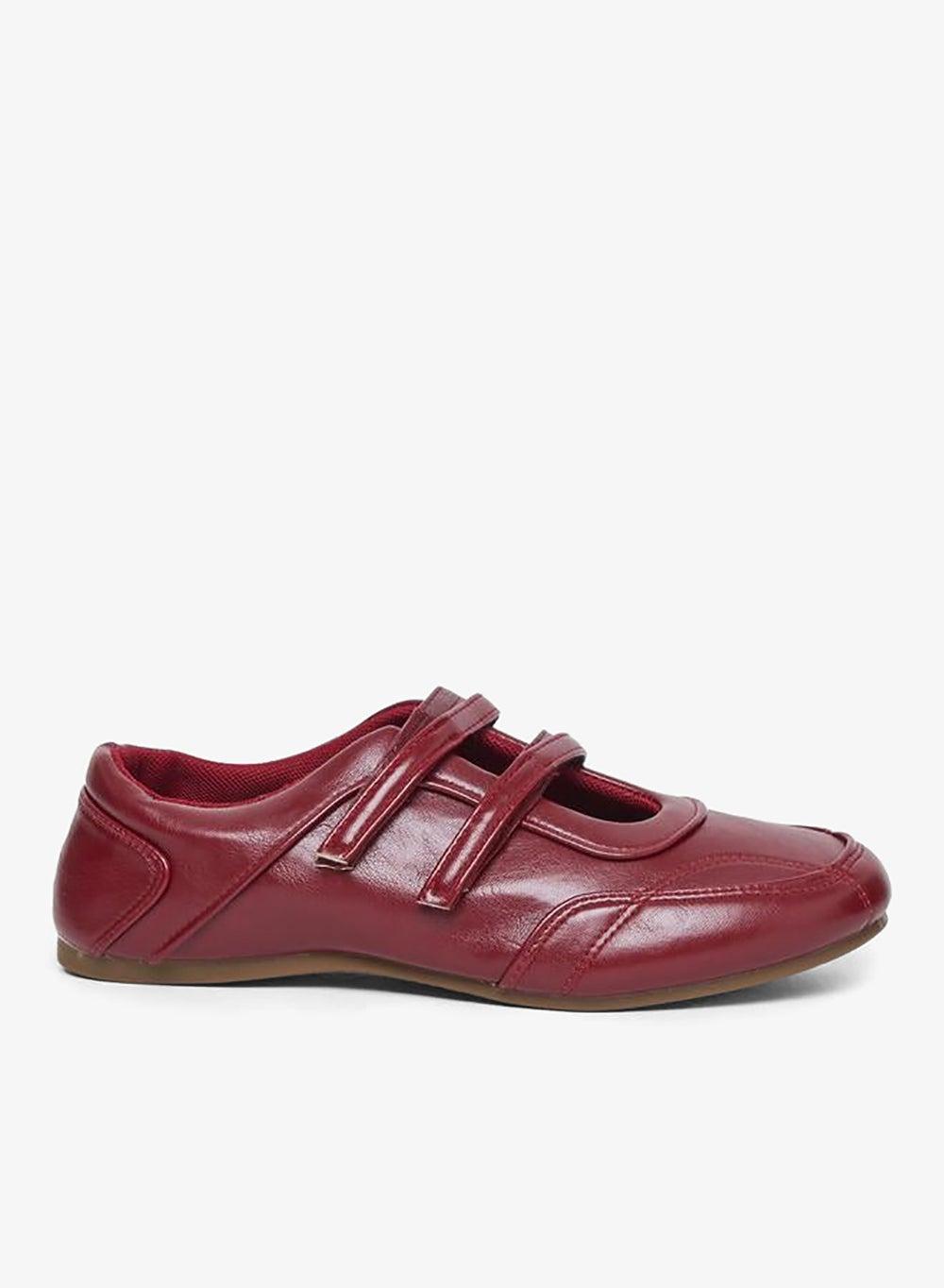 Burgundy Leather Look Two-Strap Loafers - Image 1