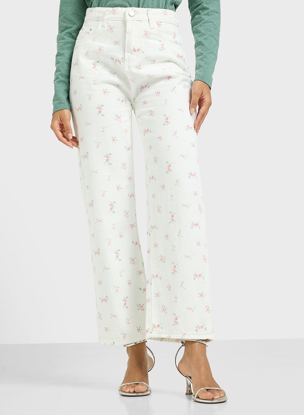 Mid Rise Vintage Floral Straight Fit Jeans - Image 1