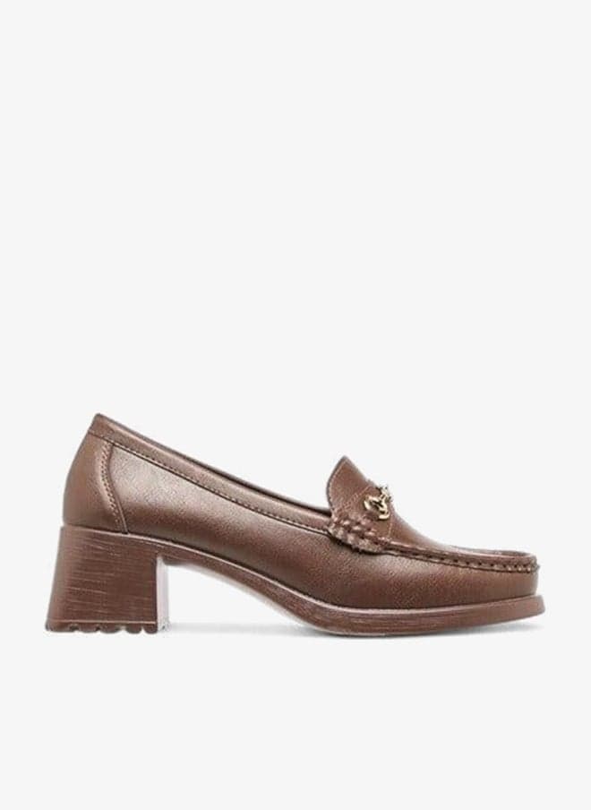 Women Metal Accent Block Heel Loafers - Image 1
