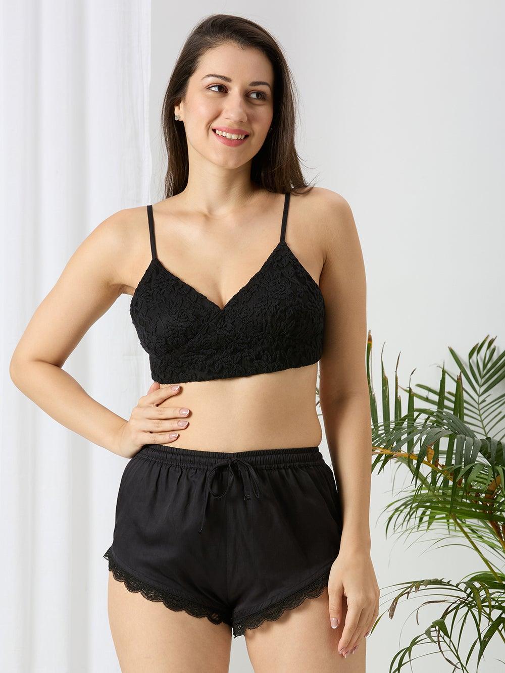 AMMARZO Black Lace Trim Co-Ord Sleepwear Set - Image 1