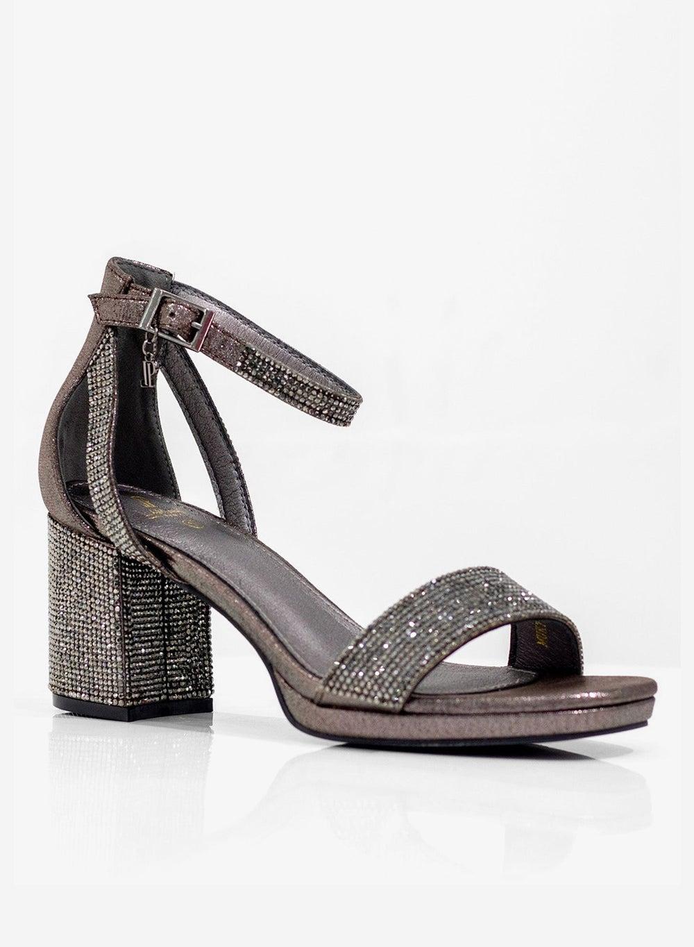 Mukta One Band Diamante Sandal, 7cm Heel, Pewter - Image 1