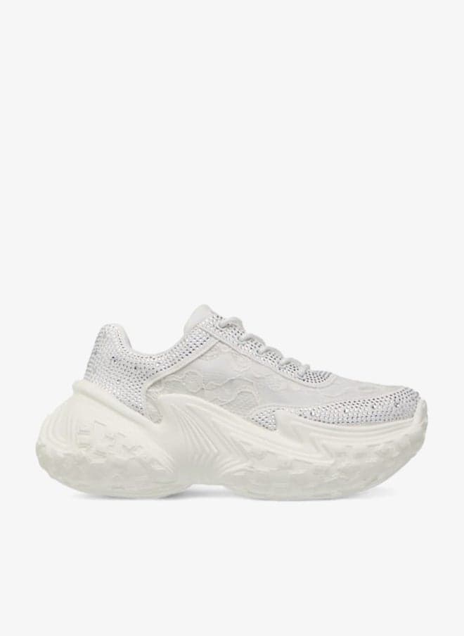 Women's Embellished Lace-Up Sneakers with Mid Chunky Heel - Image 1